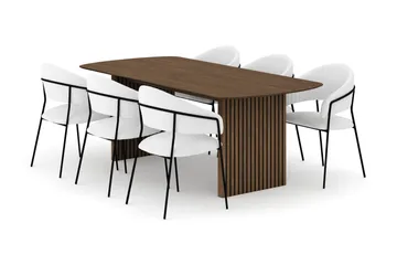 Richeto Matbord 210 cm med 6 Karol Matstolar - Rökt ek / Vit Bouclé - Möbler - Bord & matgrupp - Matgrupp