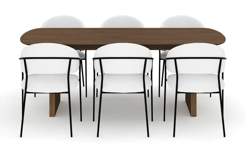 Richeto Matbord 210 cm med 6 Karol Matstolar - Rökt ek / Vit Bouclé - Möbler - Bord & matgrupp - Matgrupp