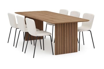 Richeto Matbord 210 cm med 6 Katy Matstolar - Naturlig finish / Vit Bouclé / Metallben Svart - Möbler - Bord & matgrupp - Matgrupp