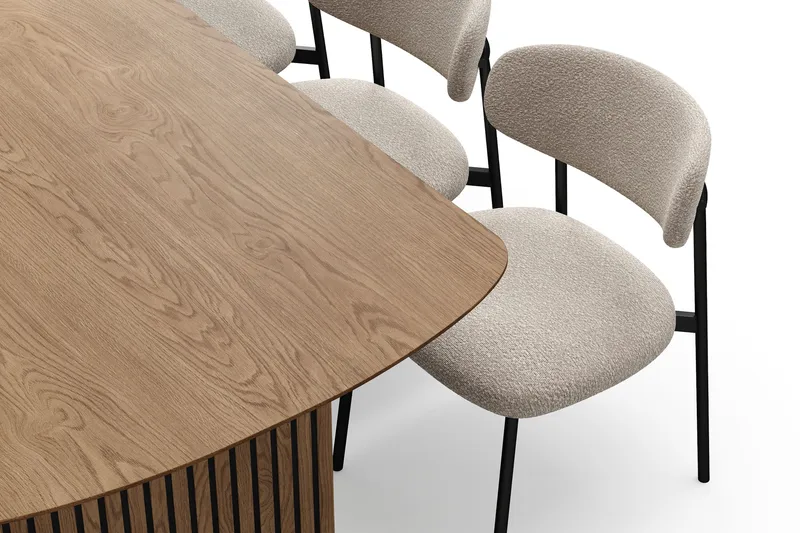 Richeto Matbord 210 cm med 6 Lucy Matstolar - Naturlig finish / Greige Bouclé / Metallben Svart - Möbler - Bord & matgrupp - Matgrupp