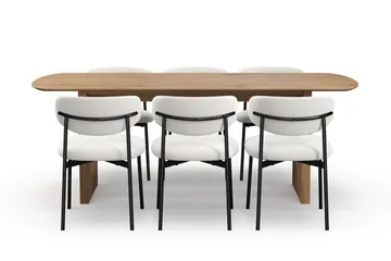 Richeto Matbord 210 cm med 6 Lucy Matstolar - Naturlig finish / Vit Bouclé / Metallben Svart - Möbler - Bord & matgrupp - Matgrupp