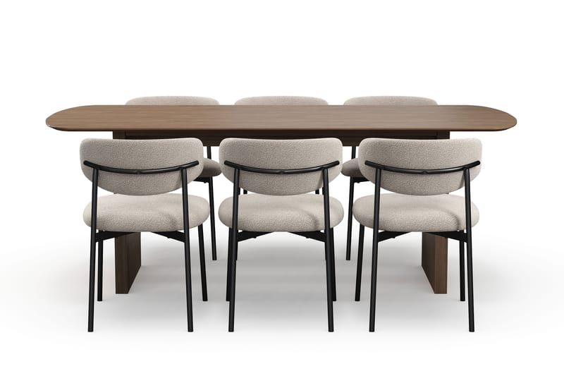 Richeto Matbord 210 cm med 6 Lucy Matstolar - Rökt ek / Greige Bouclé - Möbler - Bord & matgrupp - Matgrupp