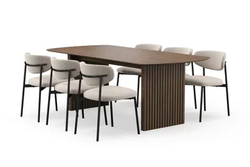 Richeto Matbord 210 cm med 6 Lucy Matstolar - Rökt ek / Greige Bouclé - Möbler - Bord & matgrupp - Matgrupp