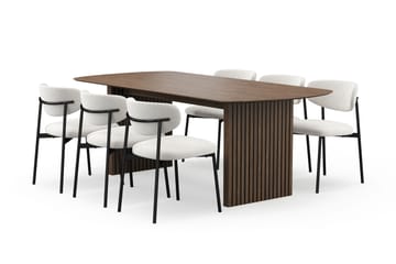 Richeto Matbord 210 cm med 6 Lucy Matstolar - Rökt ek / Vit Bouclé - Möbler - Bord & matgrupp - Matgrupp