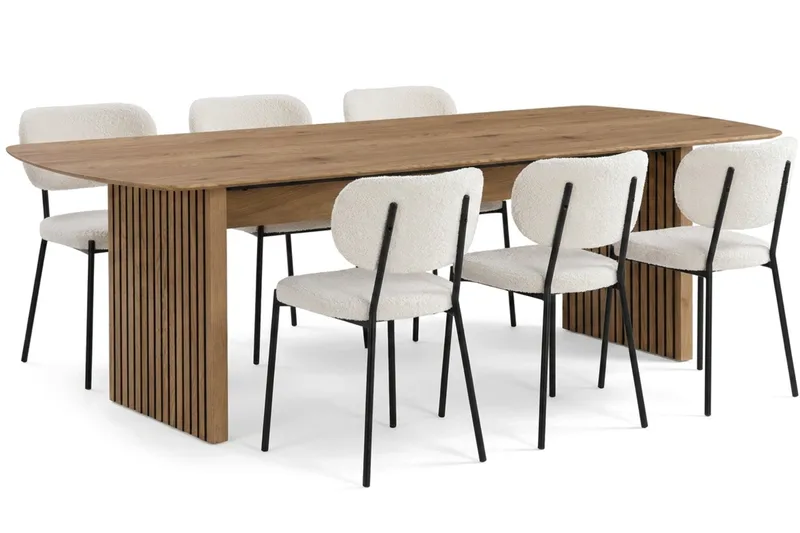 Richeto Matbord 210 cm med 6 st Gemmiano Stolar i Teddy - Brun, Vit - Möbler - Bord & matgrupp - Matgrupp