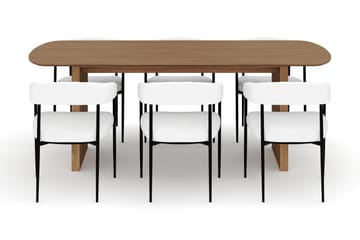Richeto Matbord 210 cm med 6 Velma Matstolar - Naturlig finish / Vit Bouclé - Möbler - Bord & matgrupp - Matgrupp