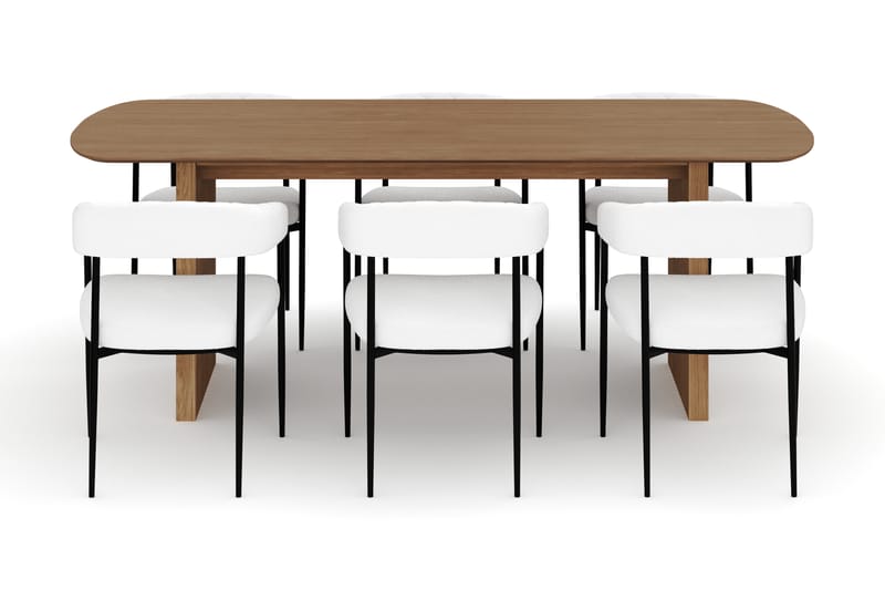 Richeto Matbord 210 cm med 6 Velma Matstolar - Naturlig finish / Vit Bouclé - Möbler - Bord & matgrupp - Matgrupp
