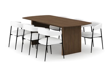 Richeto Matbord 210 cm med 6 Velma Matstolar - Rökt ek / Vit Bouclé - Möbler - Bord & matgrupp - Matgrupp
