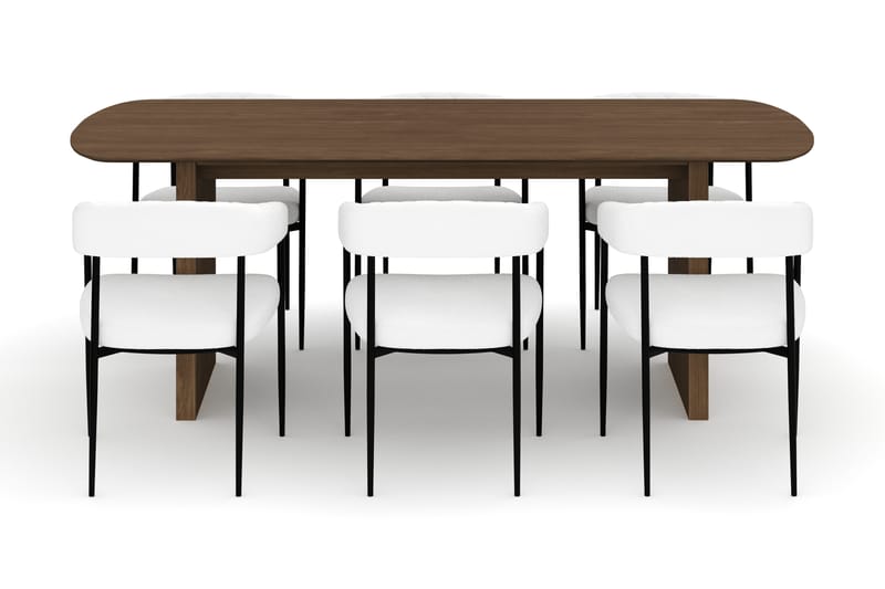 Richeto Matbord 210 cm med 6 Velma Matstolar - Rökt ek / Vit Bouclé - Möbler - Bord & matgrupp - Matgrupp