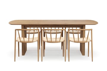 Richeto Matbord 210 cm med 6 Winston Matstolar - Naturlig finish / Beige / Metallben Ek - Möbler - Bord & matgrupp - Matgrupp