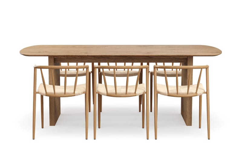 Richeto Matbord 210 cm med 6 Winston Matstolar - Naturlig finish / Beige / Metallben Ek - Möbler - Bord & matgrupp - Matgrupp