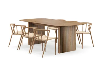 Richeto Matbord 210 cm med 6 Winston Matstolar - Naturlig finish / Beige / Metallben Ek - Möbler - Bord & matgrupp - Matgrupp