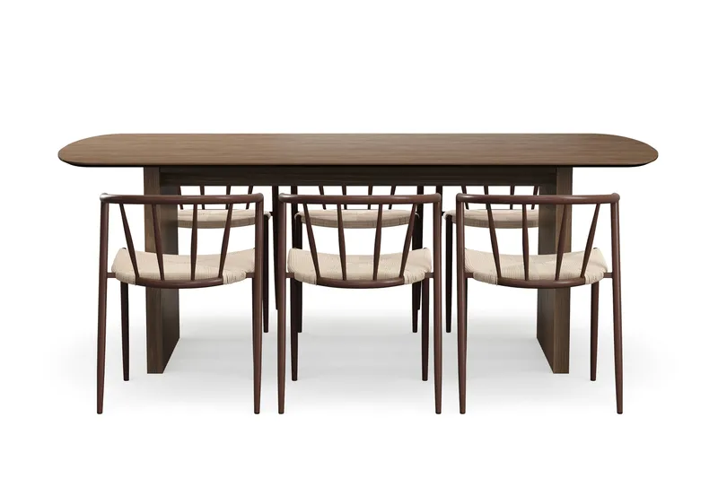 Richeto Matbord 210 cm med 6 Winston Matstolar - Rökt ek / Beige / Metallben Rökt ek - Möbler - Bord & matgrupp - Matgrupp