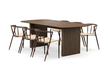 Richeto Matbord 210 cm med 6 Winston Matstolar - Rökt ek / Beige / Metallben Rökt ek - Möbler - Bord & matgrupp - Matgrupp