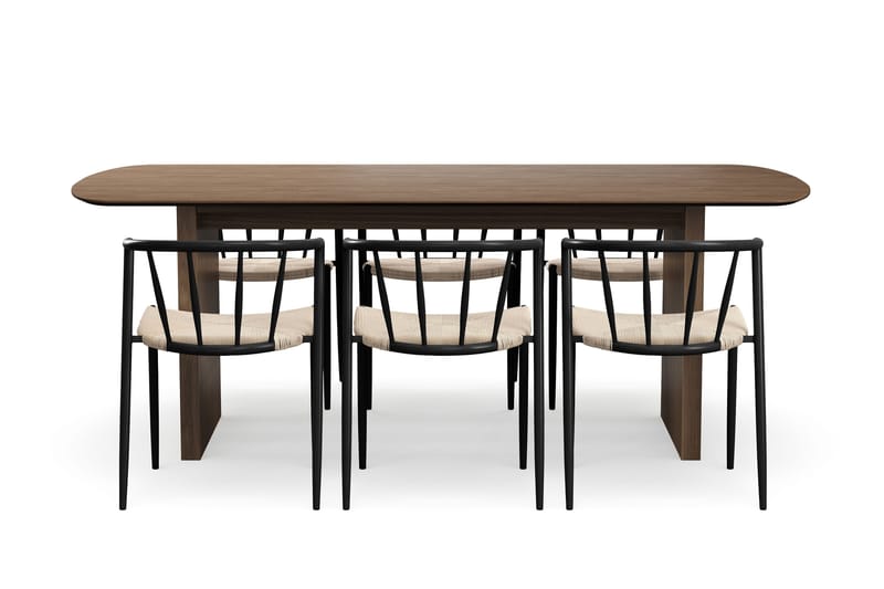 Richeto Matbord 210 cm med 6 Winston Matstolar - Rökt ek / Beige / Metallben Svart - Möbler - Bord & matgrupp - Matgrupp