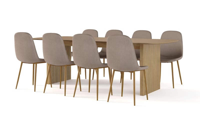 Richeto Matbord 240 cm ek +  8 st Naira stol brun med ek ben, Natur/Brun
