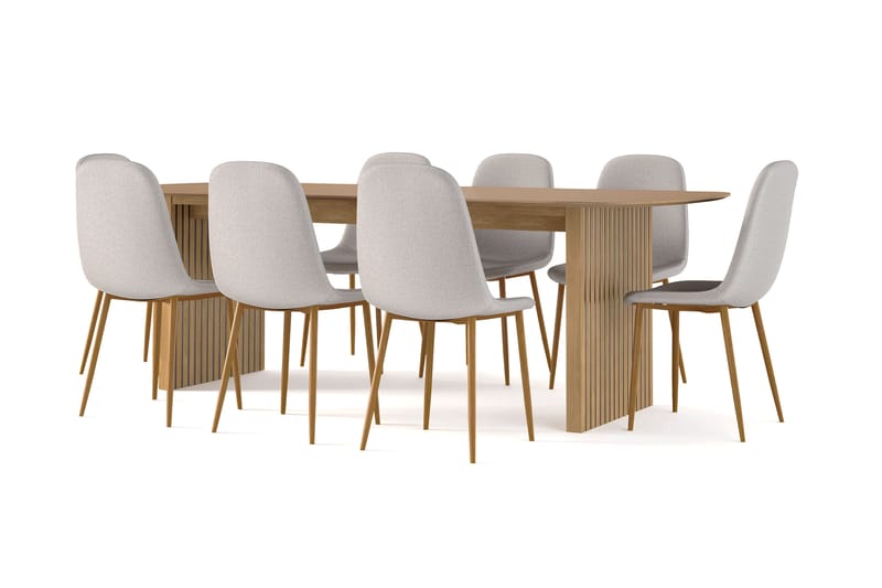 Richeto Matbord 240 cm ek +  8 st Naira stol grå med ek ben - Natur/Grå - Möbler - Bord & matgrupp - Matgrupp