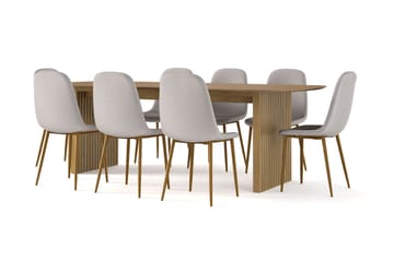 Richeto Matbord 240 cm ek +  8 st Naira stol grå med ek ben - Natur/Grå - Möbler - Bord & matgrupp - Matgrupp