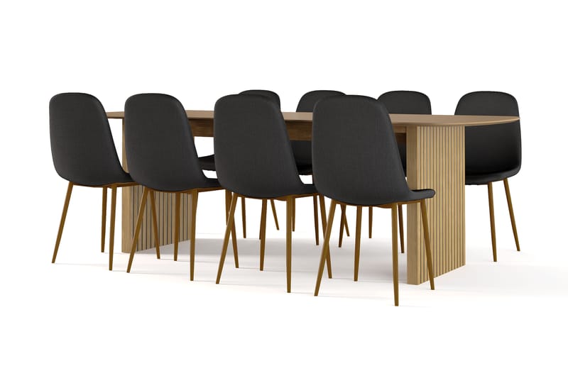 Richeto Matbord 240 cm ek +  8 st Naira stol svart med ek ben, Natur/Svart