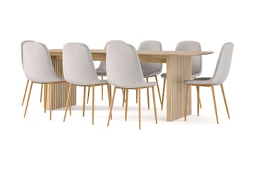 Richeto Matbord 240 cm ek +  8 st Nibe stol grå med ek ben - Natur/Grå - Möbler - Bord & matgrupp - Matgrupp
