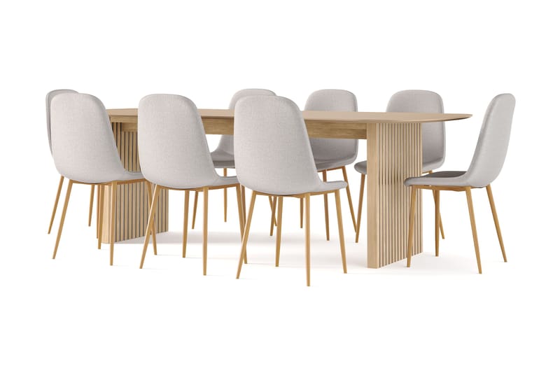 Richeto Matbord 240 cm ek +  8 st Nibe stol grå med ek ben - Natur/Grå - Möbler - Bord & matgrupp - Matgrupp