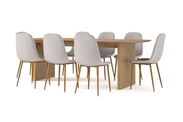 Richeto Matbord 240 cm ek +  8 st Nibe stol grå med ek ben - Natur/Grå - Möbler - Bord & matgrupp - Matgrupp
