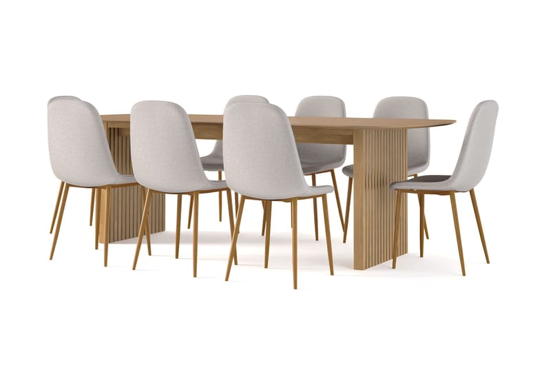 Richeto Matbord 240 cm ek +  8 st Nibe stol grå med ek ben - Natur/Grå - Möbler - Bord & matgrupp - Matgrupp