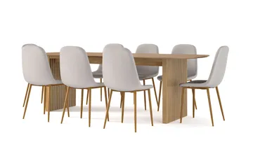 Richeto Matbord 240 cm ek +  8 st Nibe stol grå med ek ben - Natur/Grå - Möbler - Bord & matgrupp - Matgrupp