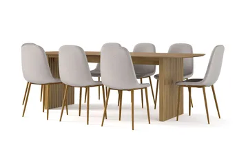 Richeto Matbord 240 cm ek +  8 st Nibe stol grå med ek ben - Natur/Grå - Möbler - Bord & matgrupp - Matgrupp