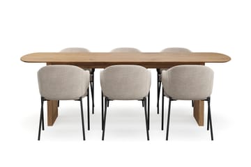 Richeto Matbord 240 cm med 6 Filip Matstolar - Naturlig finish / Taupe Bouclé - Möbler - Bord & matgrupp - Matgrupp