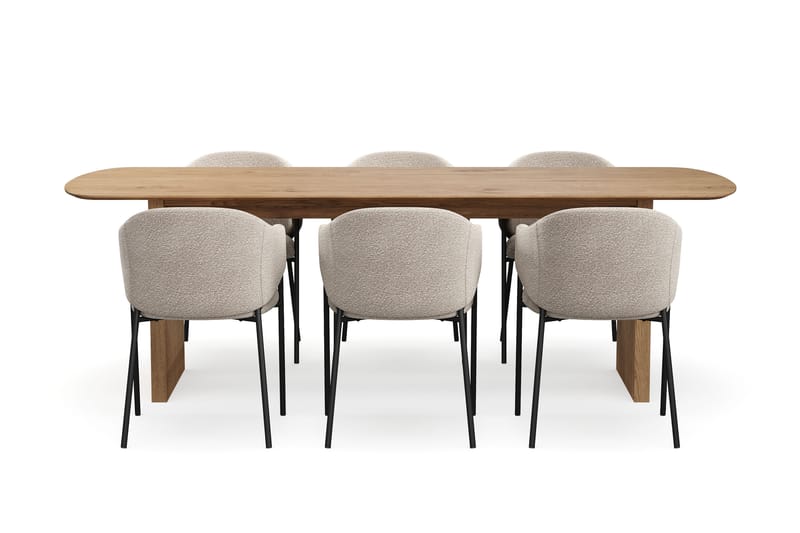 Richeto Matbord 240 cm med 6 Filip Matstolar - Naturlig finish / Taupe Bouclé - Möbler - Bord & matgrupp - Matgrupp