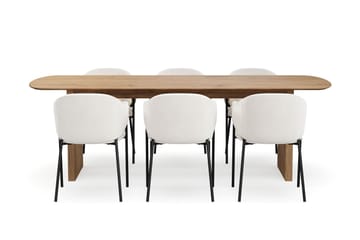 Richeto Matbord 240 cm med 6 Filip Matstolar - Naturlig finish / Vit Bouclé - Möbler - Bord & matgrupp - Matgrupp
