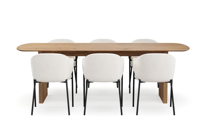 Richeto Matbord 240 cm med 6 Filip Matstolar - Naturlig finish / Vit Bouclé - Möbler - Bord & matgrupp - Matgrupp