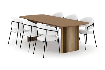 Richeto Matbord 240 cm med 6 Karol Matstolar - Naturlig finish / Vit Bouclé - Möbler - Bord & matgrupp - Matgrupp