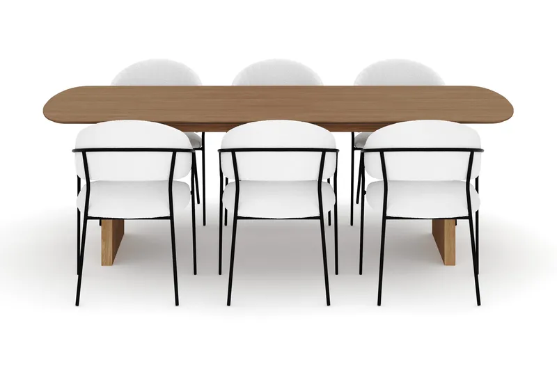 Richeto Matbord 240 cm med 6 Karol Matstolar - Naturlig finish / Vit Bouclé - Möbler - Bord & matgrupp - Matgrupp