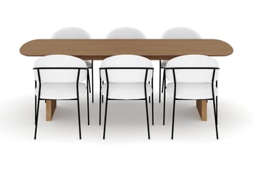 Richeto Matbord 240 cm med 6 Karol Matstolar - Naturlig finish / Vit Bouclé - Möbler - Bord & matgrupp - Matgrupp