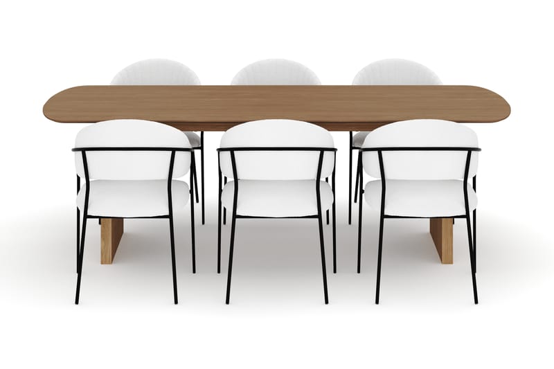 Richeto Matbord 240 cm med 6 Karol Matstolar - Naturlig finish / Vit Bouclé - Möbler - Bord & matgrupp - Matgrupp