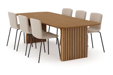Richeto Matbord 240 cm med 6 Katy Matstolar - Naturlig finish / Greige Bouclé / Metallben Svart - Möbler - Bord & matgrupp - Matgrupp