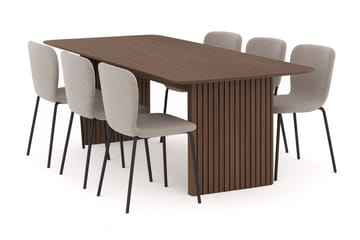 Richeto Matbord 240 cm med 6 Katy Matstolar - Rökt ek / Greige Bouclé - Möbler - Bord & matgrupp - Matgrupp