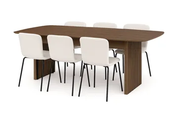 Richeto Matbord 240 cm med 6 Katy Matstolar - Rökt ek / Vit Bouclé - Möbler - Bord & matgrupp - Matgrupp