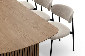 Richeto Matbord 240 cm med 6 Lucy Matstolar - Naturlig finish / Greige Bouclé / Metallben Svart - Möbler - Bord & matgrupp - Matgrupp