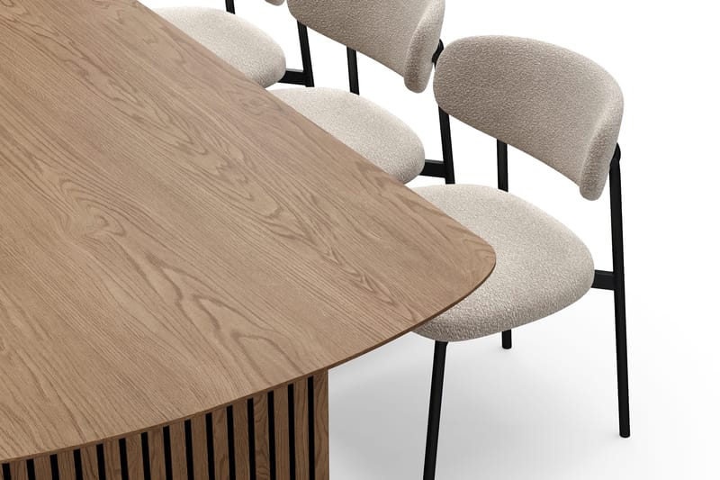 Richeto Matbord 240 cm med 6 Lucy Matstolar - Naturlig finish / Greige Bouclé / Metallben Svart - Möbler - Bord & matgrupp - Matgrupp