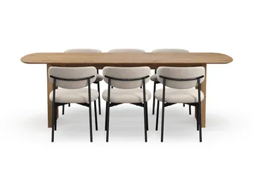 Richeto Matbord 240 cm med 6 Lucy Matstolar - Naturlig finish / Greige Bouclé / Metallben Svart - Möbler - Bord & matgrupp - Matgrupp