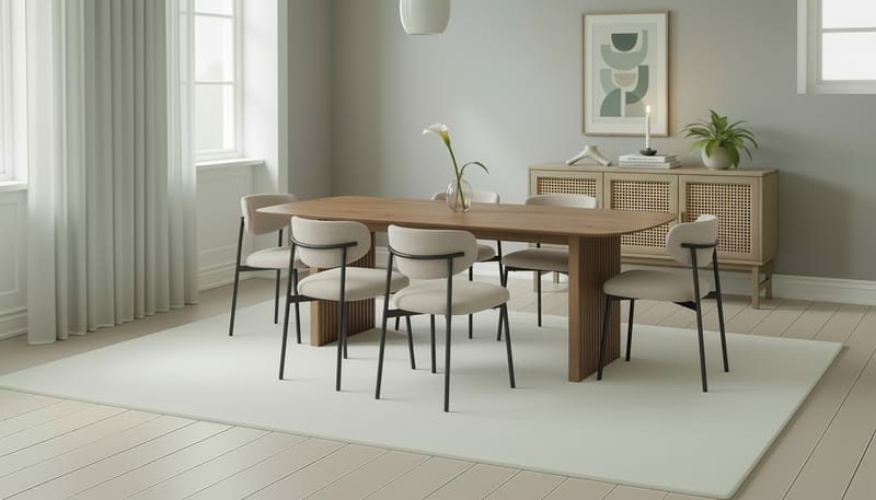 Richeto Matbord 240 cm med 6 Lucy Matstolar - Naturlig finish / Greige Bouclé / Metallben Svart - Möbler - Bord & matgrupp - Matgrupp