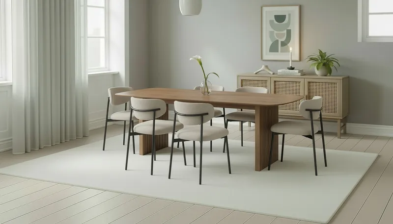 Richeto Matbord 240 cm med 6 Lucy Matstolar - Naturlig finish / Greige Bouclé / Metallben Svart - Möbler - Bord & matgrupp - Matgrupp