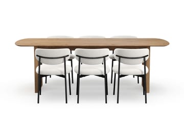 Richeto Matbord 240 cm med 6 Lucy Matstolar - Naturlig finish / Vit Bouclé / Metallben Svart - Möbler - Bord & matgrupp - Matgrupp
