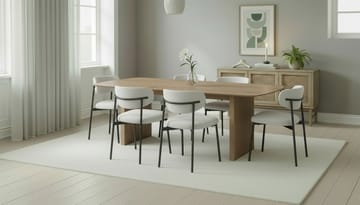 Richeto Matbord 240 cm med 6 Lucy Matstolar - Naturlig finish / Vit Bouclé / Metallben Svart - Möbler - Bord & matgrupp - Matgrupp