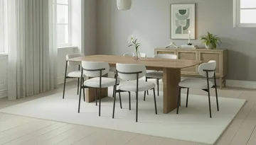 Richeto Matbord 240 cm med 6 Lucy Matstolar - Naturlig finish / Vit Bouclé / Metallben Svart - Möbler - Bord & matgrupp - Matgrupp