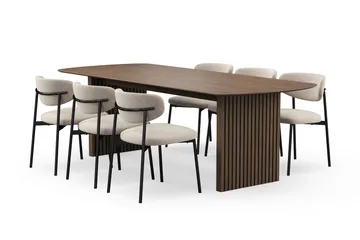 Richeto Matbord 240 cm med 6 Lucy Matstolar - Rökt ek / Greige Bouclé - Möbler - Bord & matgrupp - Matgrupp