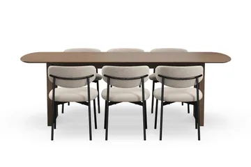 Richeto Matbord 240 cm med 6 Lucy Matstolar - Rökt ek / Greige Bouclé - Möbler - Bord & matgrupp - Matgrupp